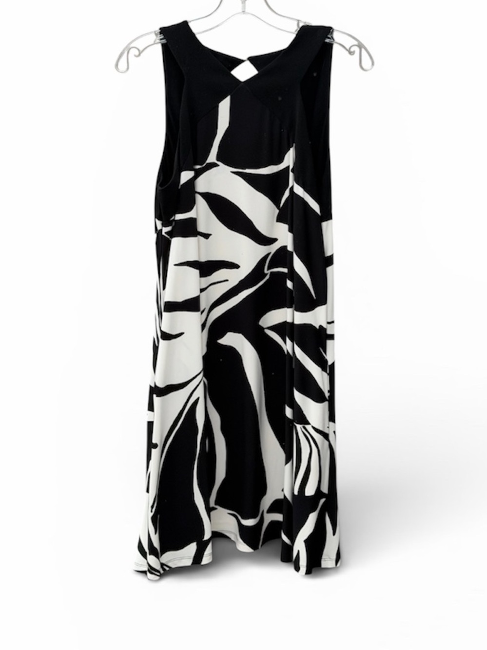 Ralph Lauren Black & White Abstract Print Maxi Shift Dress w/Cross Back Detail-